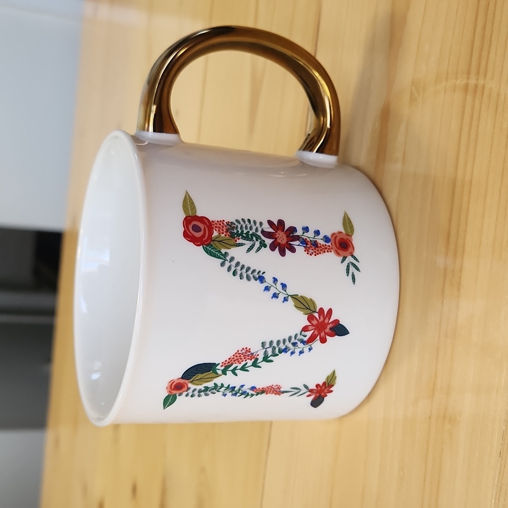 OPALHOUSE White Floral Letter "M" Initial Monogram Porcelain Mug Coffee Tea Cup